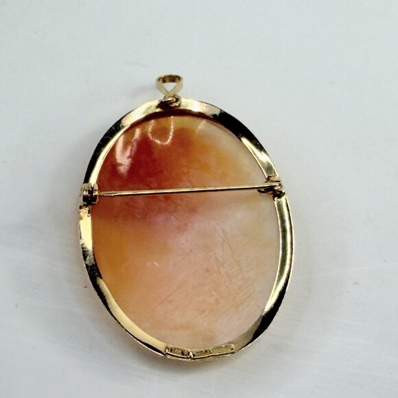 Old Vintage 14k Gold Cameo Pendant Brooch Diamond Necklace  Vintage Italian 14K Gold Hand-Carved Shell Cameo Pendant Brooch JR1379